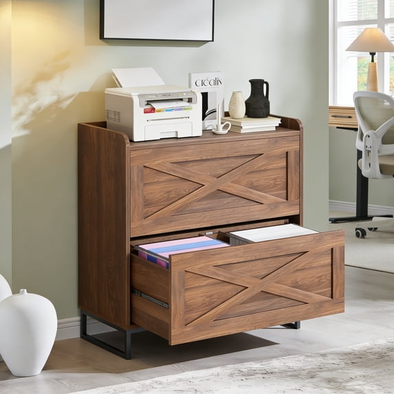 Conate 2 Drawer Farmhouse File Cabinet, Lateral Filing Cabinet with Charging Station for Home Office, Letter / Legal / A4 Size Hanging Files