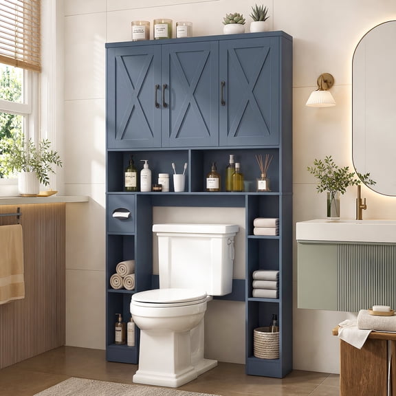 39" W Over The Toilet Storage Cabinet with 3 Doors, Adjustable Shelf and Paper Holder