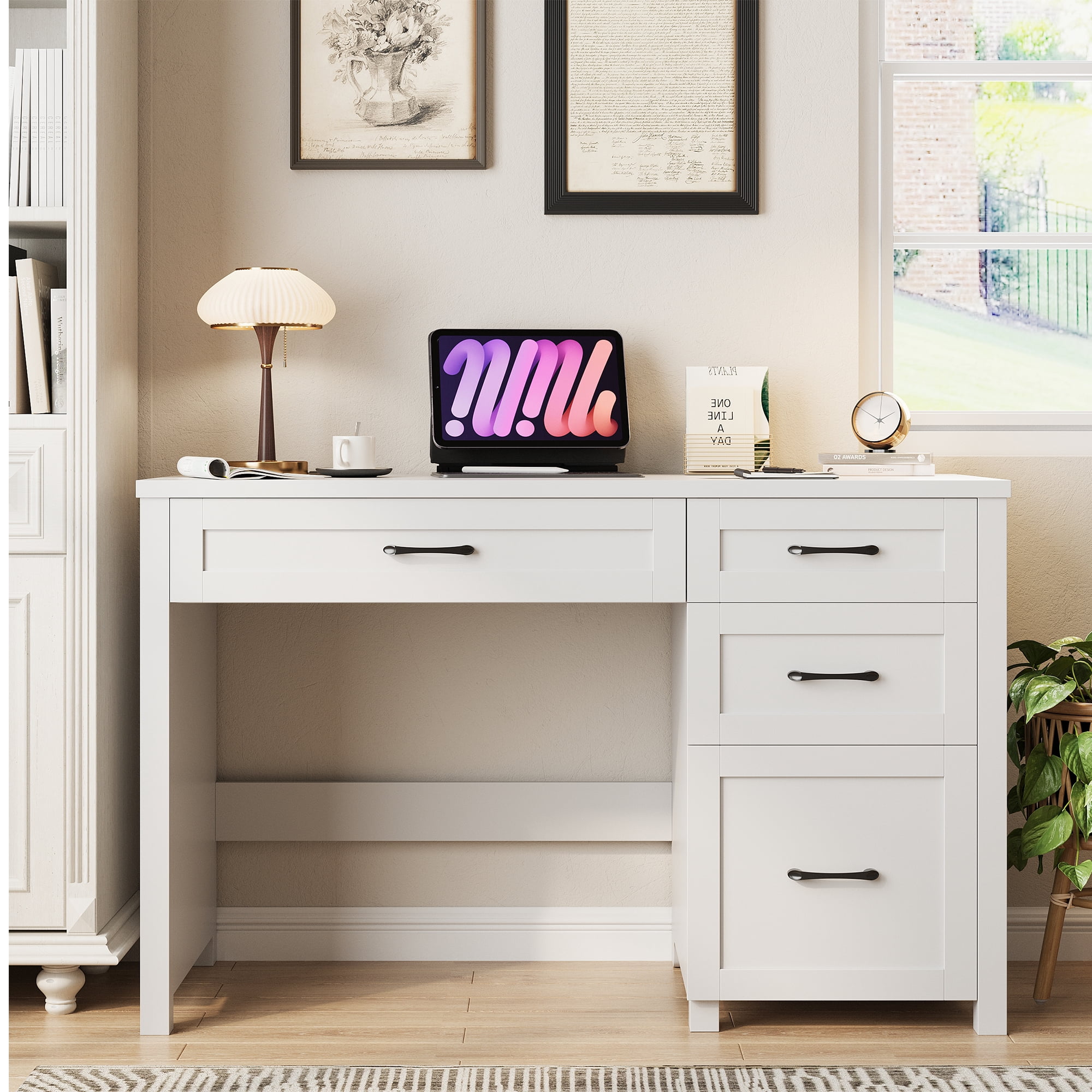 Conate 47" Executive Desk with File Cabinet and Drawers, Home Office Desk with Charging Station and Large Drawer, Workstation Table for Study