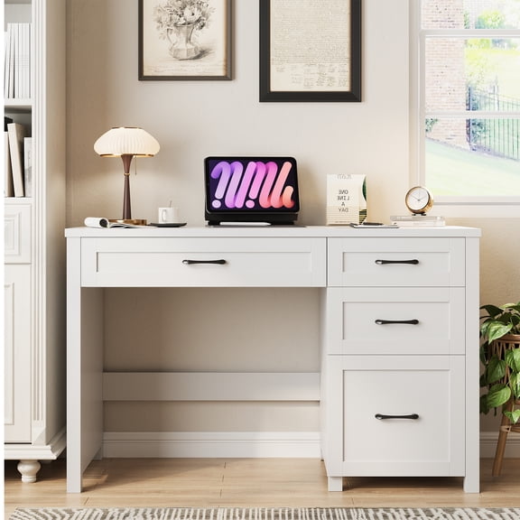 Conate 47" Executive Desk with File Cabinet and Drawers, Home Office Desk with Charging Station and Large Drawer, Workstation Table for Study