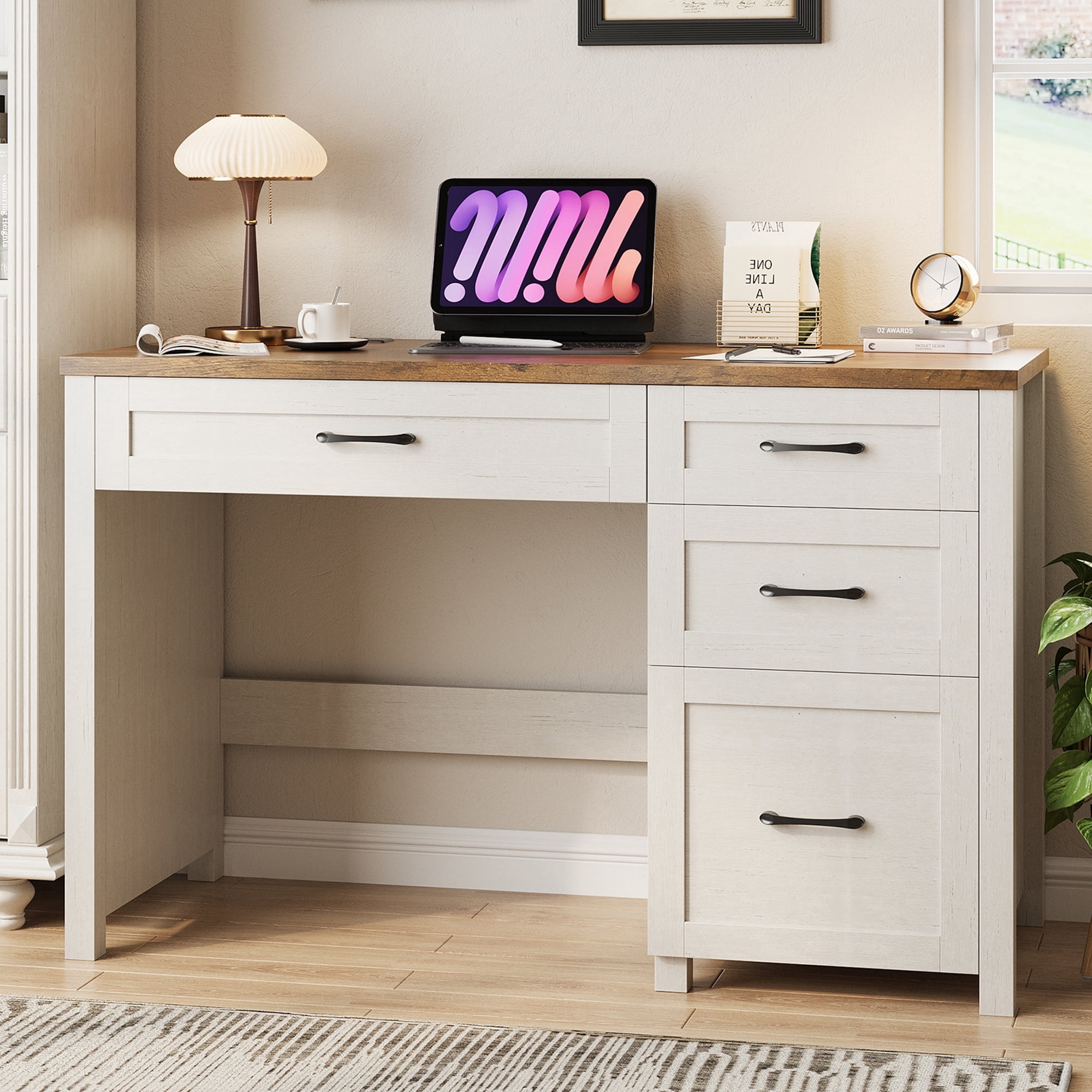 Conate 47" Executive Desk with File Cabinet and Drawers, Home Office Desk with Charging Station and Large Drawer, Workstation Table for Study