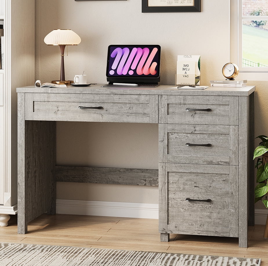 Conate 47" Executive Desk with File Cabinet and Drawers, Home Office Desk with Charging Station and Large Drawer, Workstation Table for Study