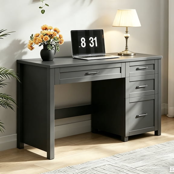 Conate 47" Executive Desk with File Cabinet & Drawers - Home Office Computer Desk with Charging Station, Farmhouse Workstation Table for Study,Pure Black