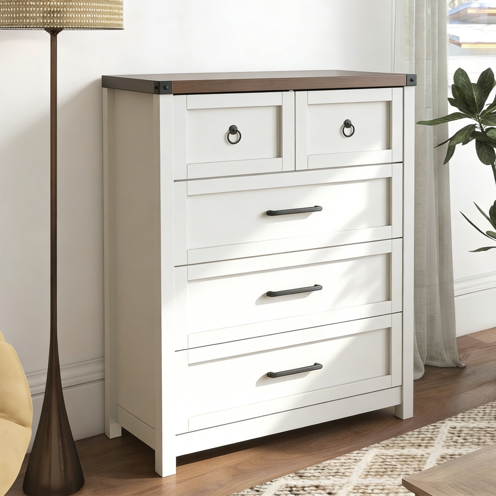 Conate 5 Drawer Dresser for Bedroom, Farmhouse 41.3" Tall Chest of Dresser with Large Storage, Wood Storage Dresser and Organizer for Living Room, Hallway, Closet