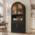 thumbnail image 1 of Conate 70" Tall Arched Kitchen Pantry Cabinet with LED Light, Fluted Storage Cabinets with Stemware Rack, Glass Doors for Dining Room & Living Room, 1 of 7