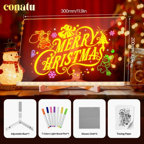 Conatu Led Drawing Board For Kids, Acrylic Dry Erase Light-Up Board with Stand Markers Wipes Spray Bottle & Tracing Paper Erasable Reusable Board for Kids Learning Ideal Gift for Birthday