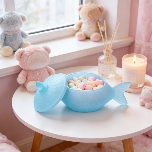 Conbo Fish Shaped Handblown Glass Storage Jar, Decorative Candy Snack Container With Seal Lid, Home Organizer For Dried Fruit Coffee Beans Trinkets, Giftable Art Glass Accent For Living Room