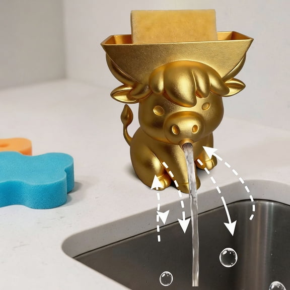 Conbo Funny Cow Sponge Stand, Kitchen Sink Organizer With Drainage, Cute Countertop Holder Keeps Sponge Dry, Fast Water Drain Outlet, Fits Scrubbers Brushes, Durable Plastic, Multi Color Options