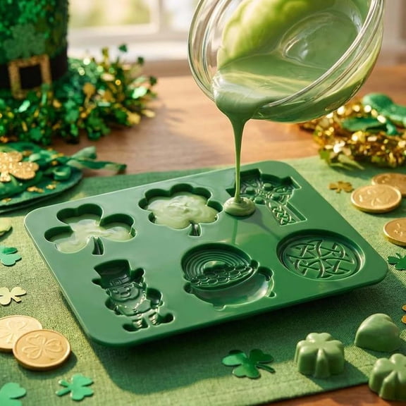 Conbo St Patrick’s Day Silicone Mould 6 Cavity, Festive Irish Shapes, Food-Grade Non-Stick, Oven Freezer Dishwasher Safe, Easy Release, Multi-Use For Chocolate Candy Soap, Holiday Baking Crafts