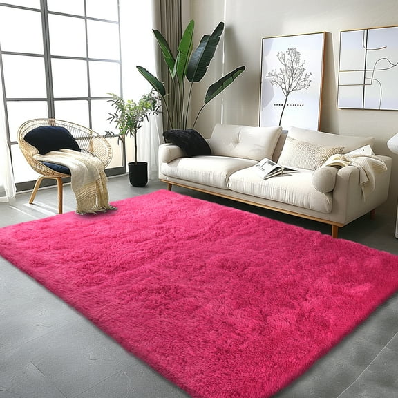 Conbriboy 4x6ft Shag Area Rug, Hot Pink Indoor Ultra Soft Plush Rugs for Living Room, Non-Slip Shag Rug for Nursery Home Decor