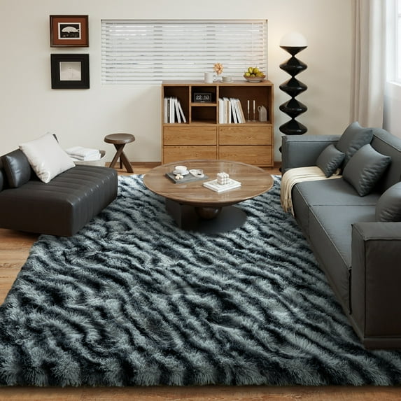 Conbriboy 6x9 Area Rugs For Living Room Zebra Print Rug, Fluffy Shaggy Fuzzy Plush Furry Large Floor Carpet,Non-Slip Carpet Anti-Slip Washable Modern Soft Rug For Bedroom Girls Boys Room Indoor