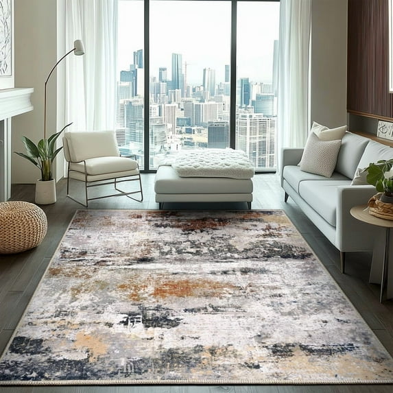 Conbriboy Area Rug 5x7abstract Living Room Washable Rugs Green Black Non Slip Low Pile Carpet For Bedroom Dining Room Foldable Thin Modern Abstract Rust