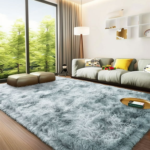 Conbriboy Area rug Indoor Floor area rug Living room area rug Shaggy Nursery Area Rug for Baby Toddler Princess Room big rug 9x12ft Tie-dyed silver grey