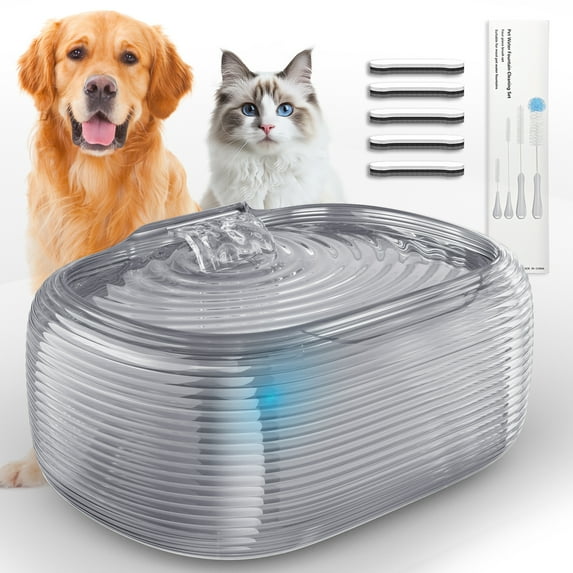 Conbriboy Large Dog Water Fountain, 338 oz/10 L Pet Drinking Fountain for Dogs and Cats, Triple Activated Charcoal Filter Cotton Filtration, with 5 Filter Cottons + 1 Pump, Grey