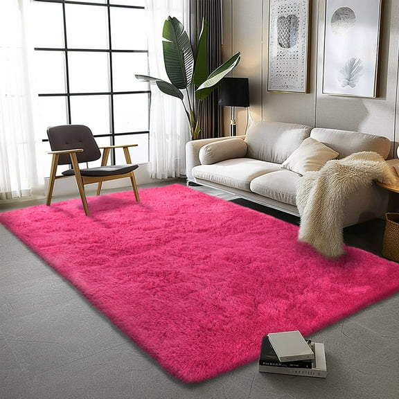 Conbriboy Soft Hot Pink Rugs for Bedroom, 5x7ft Anti-Skid Durable Rectangular Cozy Rug, Non-Skid Modern Nursery Faux Fur Rugs for Home Decor
