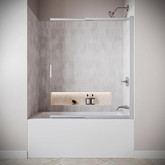 Conca 48'' x 58'' Framed Sliding Bathtub Door with CrystalTech Treated 3/16'' Tempered, Clear Glass, Polished Chrome Hardware, SKU: AQ-1420-CH-L-R