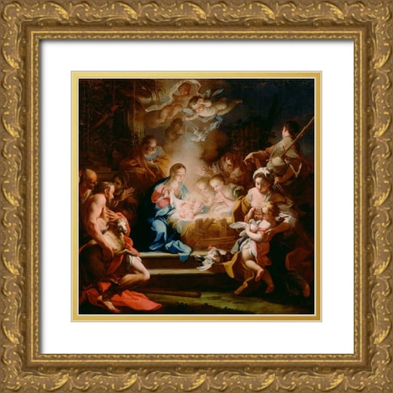 Conca, Sebastiano 26x26 Gold Ornate Wood Framed with Double Matting Museum Art Print Titled - The Adoration of the Shepherds