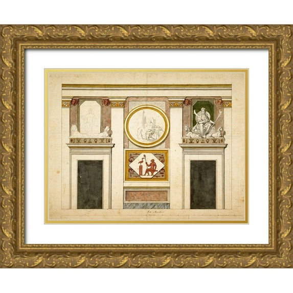 Conca, Tommaso 32x25 Gold Ornate Wood Framed with Double Matting Museum Art Print Titled - Unexecuted elevation for the Stanza Egizia at the Villa Borghese, ca. 1770-1793