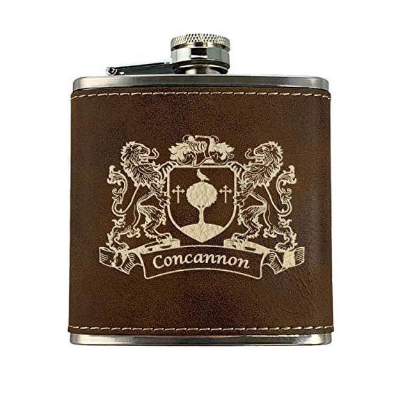 Concannon Irish Coat of Arms Leather Flask - Rustic Brown