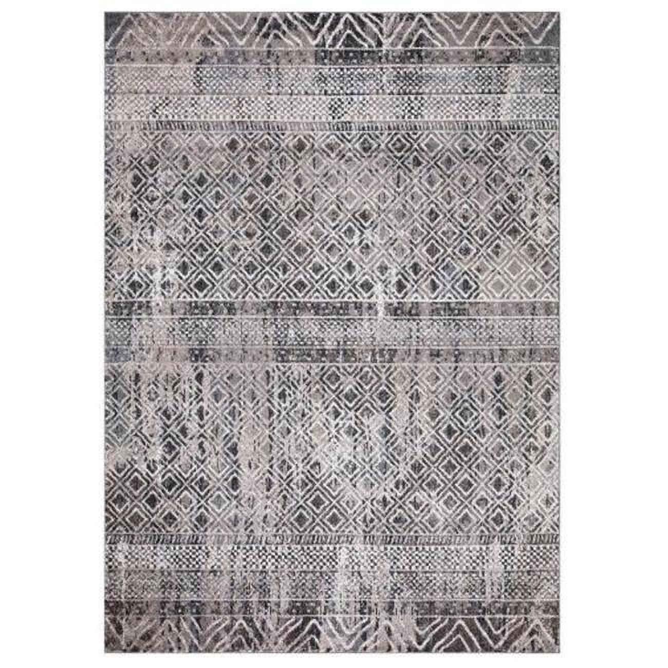 Gray Geometric Patterned Polypropylene Area Rug 7' x 9'