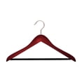 thumbnail image 1 of Concave Cherry Finish Wooden Suit Hanger, Non-Slip Black Velvet Pant Bar, 17" Length x 5/8" Thick, Satin Chrome Hook Box of 12 Cherry Box of 50, 1 of 1