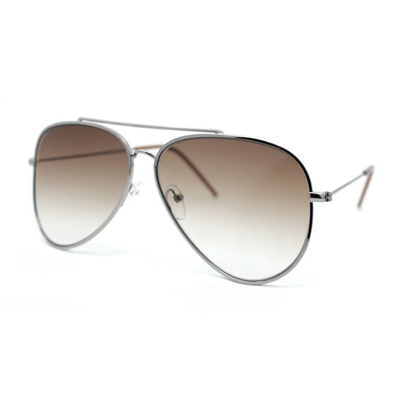 Concave Curved Metal Rim Double Bridge Tear Drop Pilots Sunglasses Silver - Brown