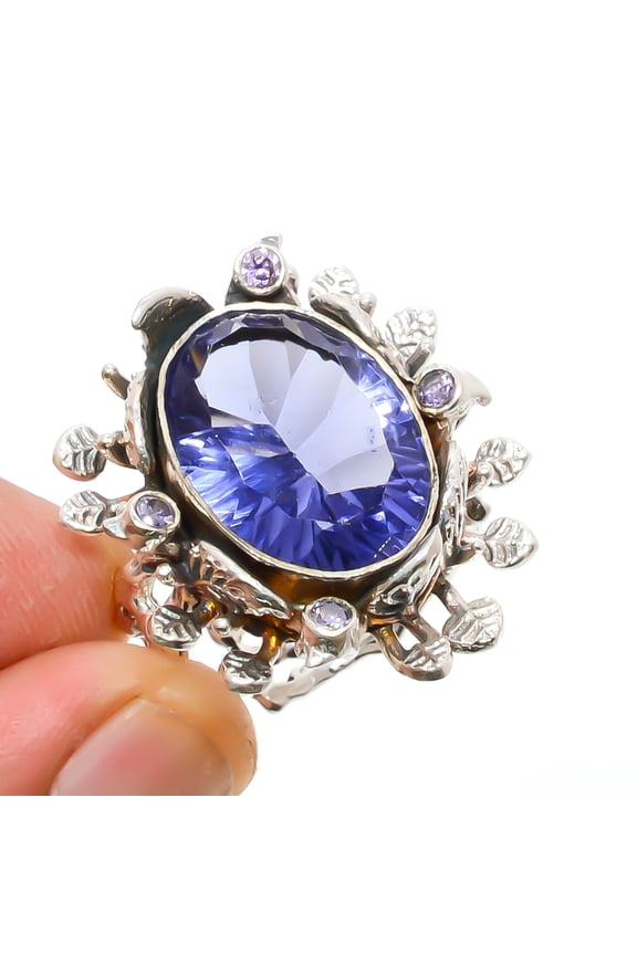 Concave Cut Iolite 925 Sterling Silver Turkish Ring s.8 R1166-30, Iolite Ring, Christmas Gift, New Year Sale, Gemstone Silver Jewelry