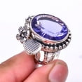 thumbnail image 1 of Concave Cut -Iolite Oxidised Flower Designer 925 Silver Plated Ring s.8, Vivid Blue Iolite Ring R_9365_307_33, 1 of 2