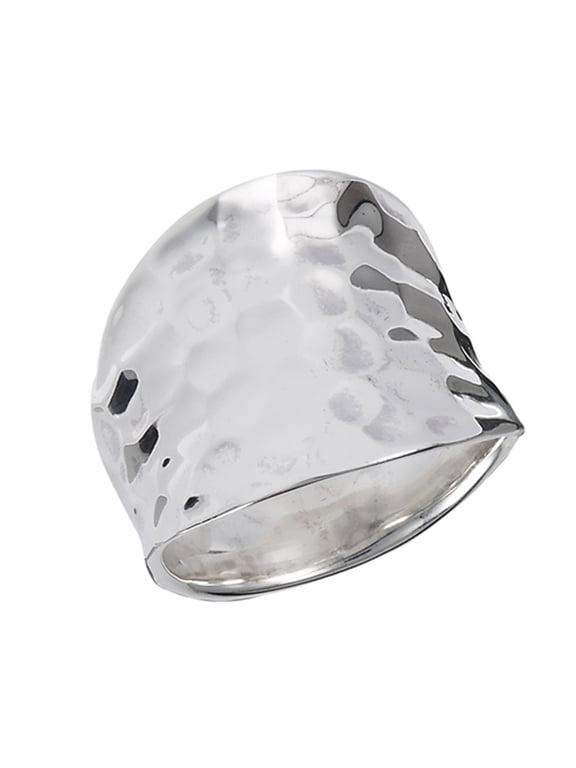 Concave Hammered Wide Large Ring 925 Sterling Silver Band Jewelry Female Male Unisex Size 10
