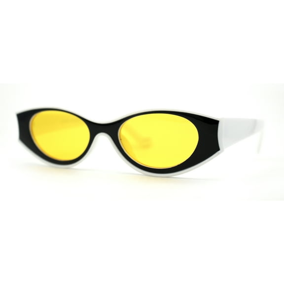 Concave Thick Plastic Frame Clout Style Oval Sunglasses White Black Yellow