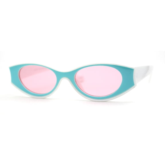 Concave Thick Plastic Frame Clout Style Oval Sunglasses White Blue Pink