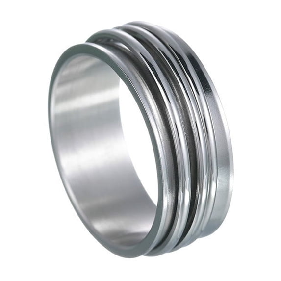 Unisex Rotating Ring Titanium Steel Concave Three Ring Design Electroplated Band Gold Silver Rose Gold Geometric Ring