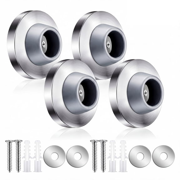 Concave Wall Door Stopper Door Bumper Stainless Steel Wall Protector Flush Bumper with Grey Rubber Concave Knob Cover Stopper(Silver,4 Pieces)