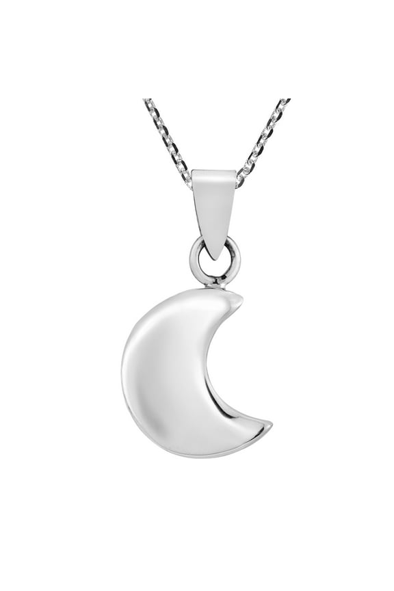 Concaved Cosmic Crescent Grey Moon Sterling Silver Pendant Necklace for Female Adult