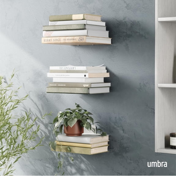 Conceal Sturdy Metal Floating Bookshelf for Wall Silver Large Set of 3