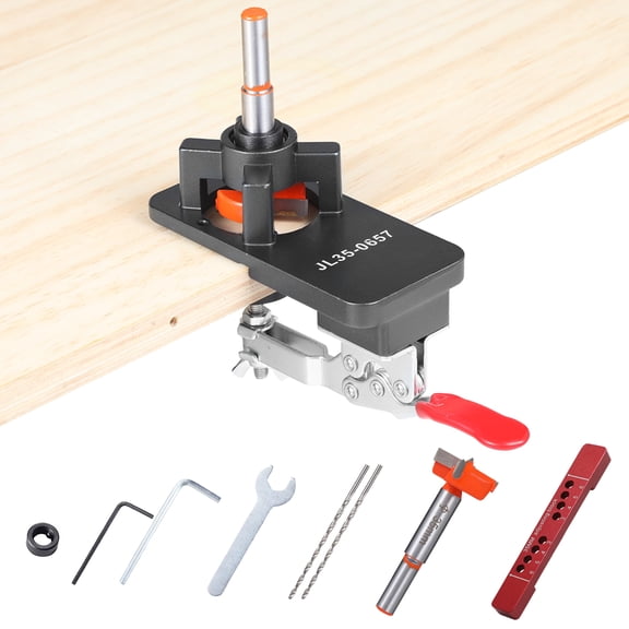 Concealed Hinge Jig with Quick Clamp, 35 mm/1.38" Hinge Hole Drilling Dig, Hinge Hole Cutter Jig, Adjustable Cabinet Hinge Positioning Tool for Precise Drilling in Cabinets and Furniture