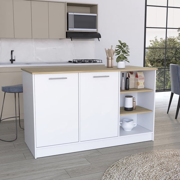 Concealed Shelving, Spacious Surface | Dining Room Kitchen Island for Comfortable Use