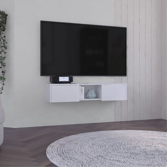 Concealed Side Storage & Cable Management - Space-Saving Wall-Mounted TV Stand for Living Space