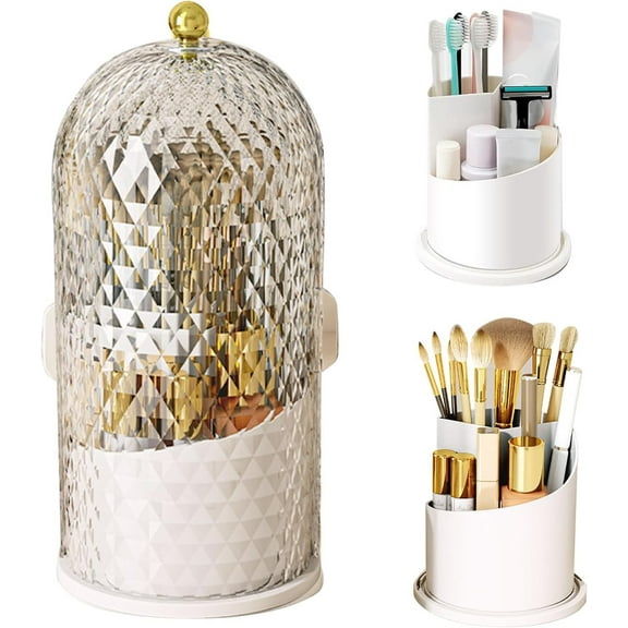 Concealed Toothbrush Holder, 360 Rotating Clear Dustproof Makeup Brush Holder Organizer for Dresser Tabletop Bathroom Countertop