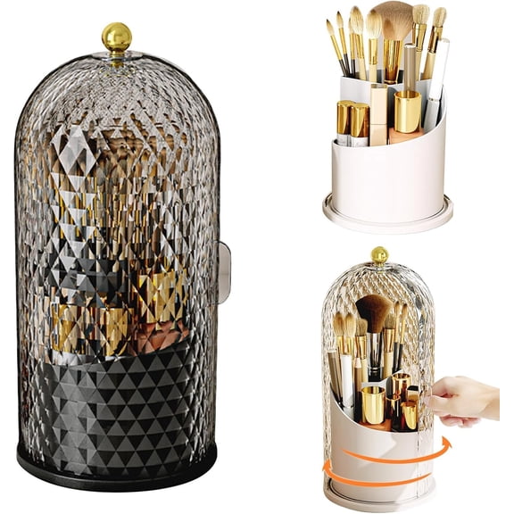 Concealed Toothbrush Holder, 360 Rotating Clear Dustproof Makeup Brush Holder Organizer for Dresser Tabletop Bathroom Countertop