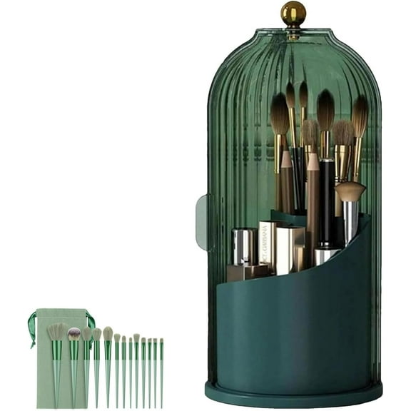 Concealed Toothbrush Holder, Covered Toothbrush Holders for Bathrooms, Rotating Toothbrush Holder with Cover, 360 Rotating Makeup Organizer,Green