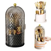 Concealed Toothbrush Holder, Makeup Brush Holder Organizer with Lid 360 Rotating Clear Dustproof for Dresser Tabletop Bathroom Countertop