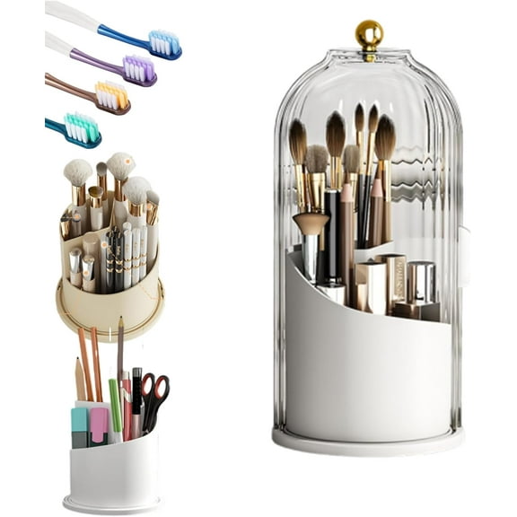 Concealed Toothbrush Holder,Toothbrush Holders for Bathrooms,360 Rotating Waterproof Dustproof Toothpaste Holders with Sliding Lid,for Vanity Makeup Brushes Holder,Pen Holder Storage (B)