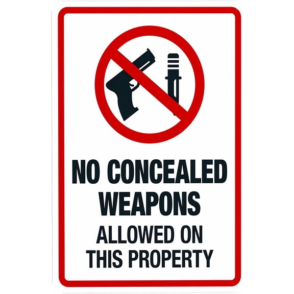 No Concealed Weapons Allowed On This Property Warning Sign, Security Safety Metal Sign - 8"x12" Vintage Caution Poster Decor for Business Office Home Street Road Use