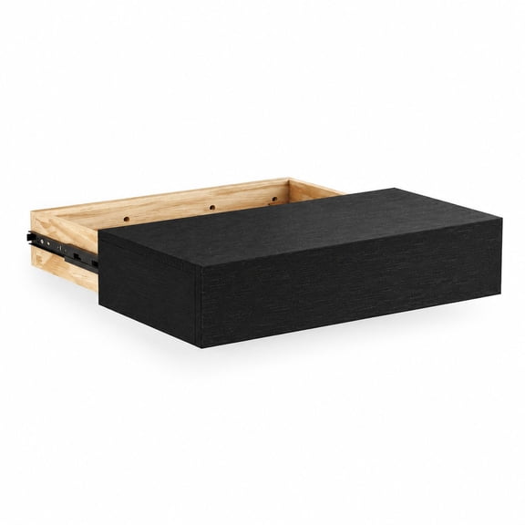 Concealment Floating Shelf with Hidden Storage Drawer, 15.7" x 8.2" x 3.1", Black Wood, for Home or Office