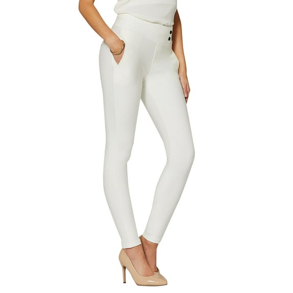 Conceited Women's Innovate Stretch Slim Button Knit Dress Pants with Pockets