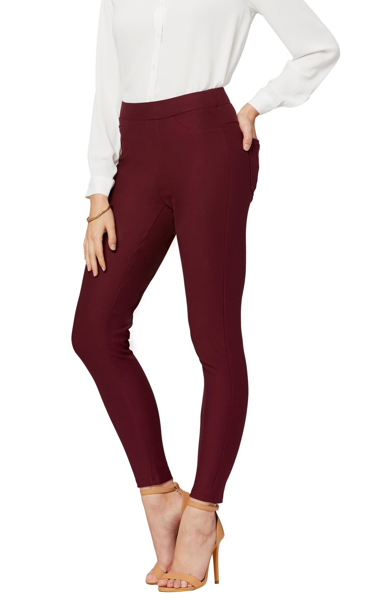 Conceited Women's Motivate Stretch Knit Ponte Pants - Dressy Leggings - Wear  to Work 