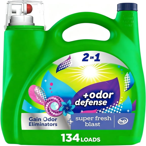 Concentrated 2-in-1 Liquid Laundry Detergent, Advanced Odor Defense Formula, Super Fresh Blast Scent, 134 Loads, 194 fl oz, High-Efficiency (HE) Formula for Deep Cleaning