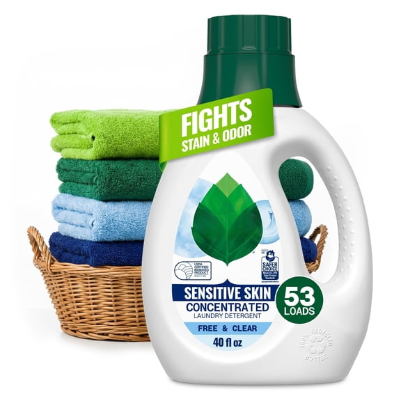Concentrated Free & Clear Liquid Laundry Detergent, Biobased Formula for Sensitive Skin, Unscented & Dye-Free, 40 fl oz, Deep Cleaning for Everyday Messes