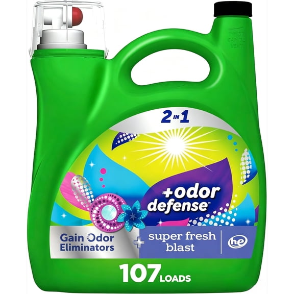 Concentrated Liquid Laundry Detergent with Advanced Odor Defense, Super Fresh Blast Scent, 107 Loads, Deep Cleaning Formula for High-Efficiency (HE) Washers